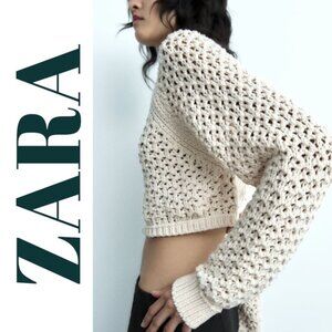 NWOT ZARA OPEN BACK CROPPED CHUNKY KNIT SWEATER, SIZE MEDIUM
